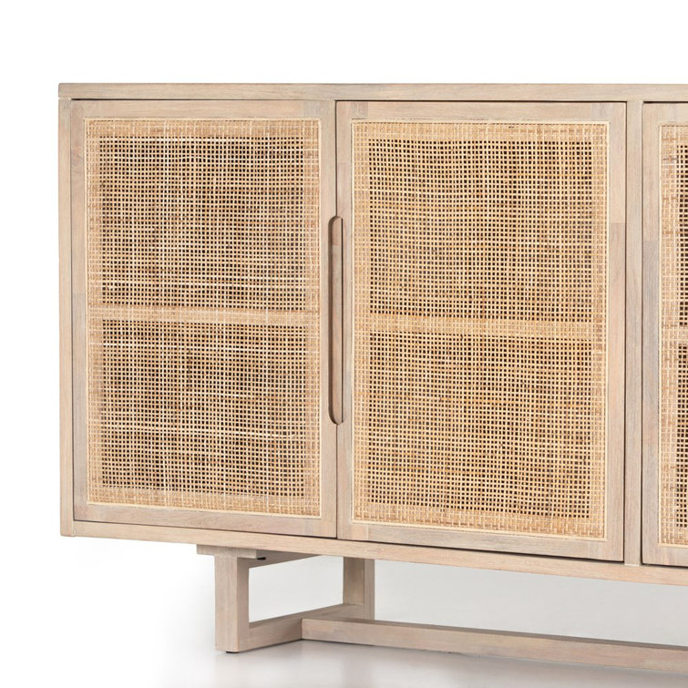 White Wash Mango Wood 72'' Sideboard with Natural Paneling