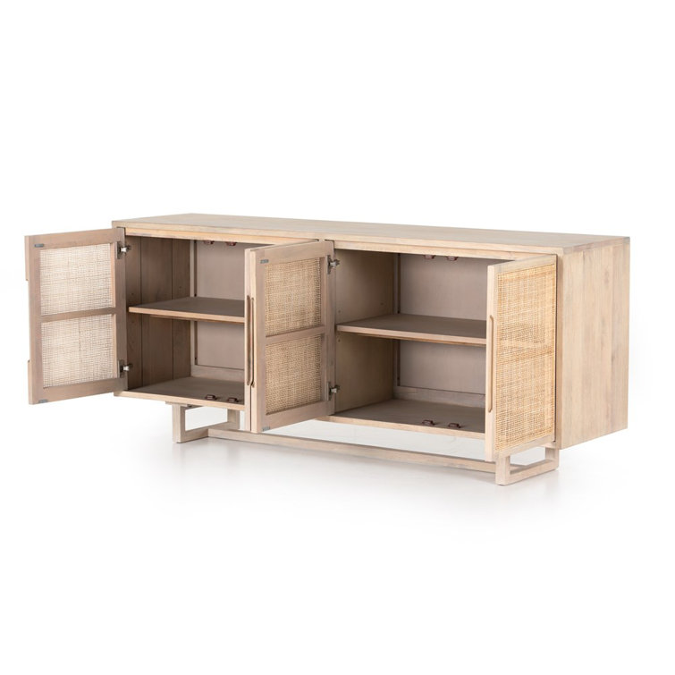 White Wash Mango Wood 72'' Sideboard with Natural Paneling