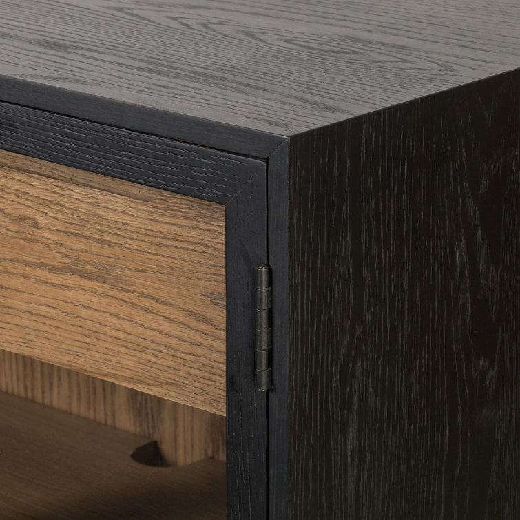 Sonata 78'' Black and Oak Sideboard with Glass Doors