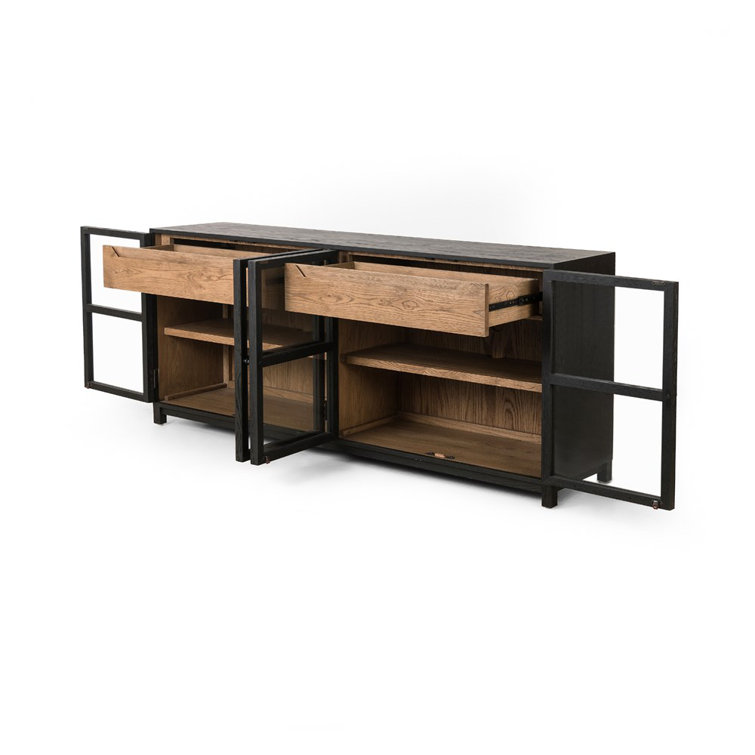 Sonata 78'' Black and Oak Sideboard with Glass Doors