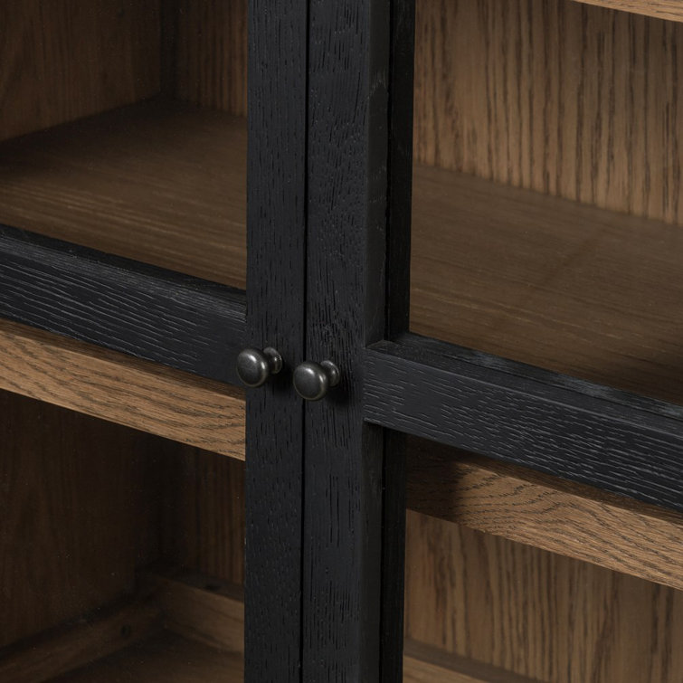Sonata 78'' Black and Oak Sideboard with Glass Doors