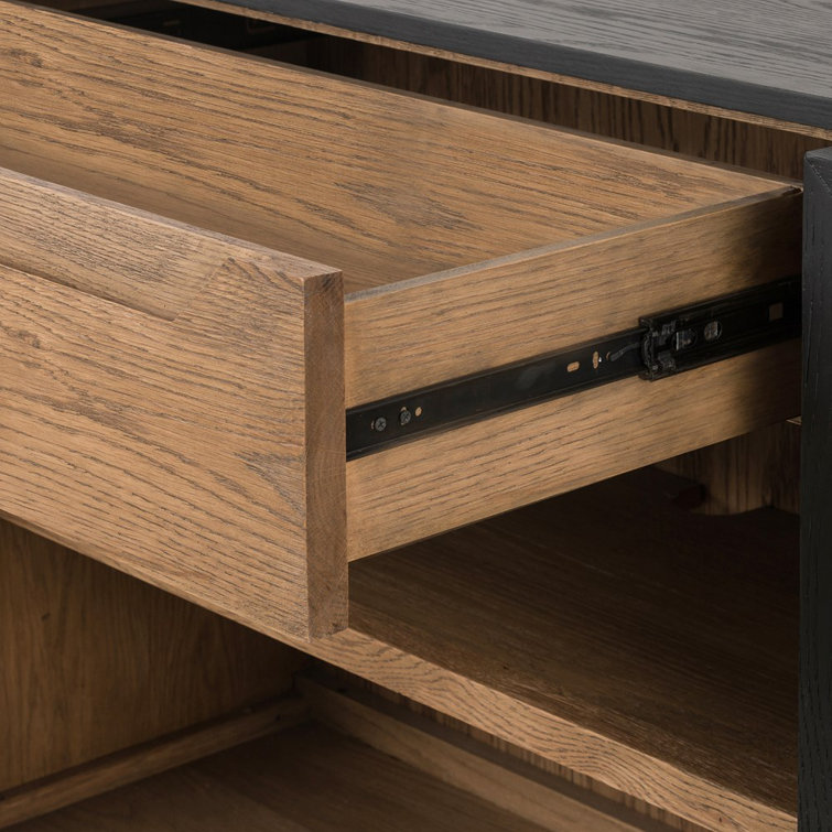 Sonata 78'' Black and Oak Sideboard with Glass Doors