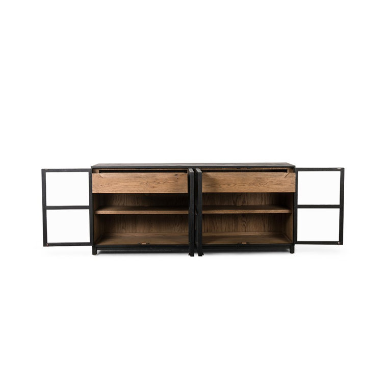 Sonata 78'' Black and Oak Sideboard with Glass Doors