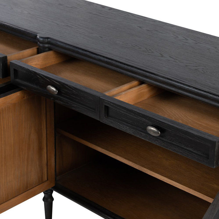 Susie 78.75'' Distressed Black Solid Oak Sideboard