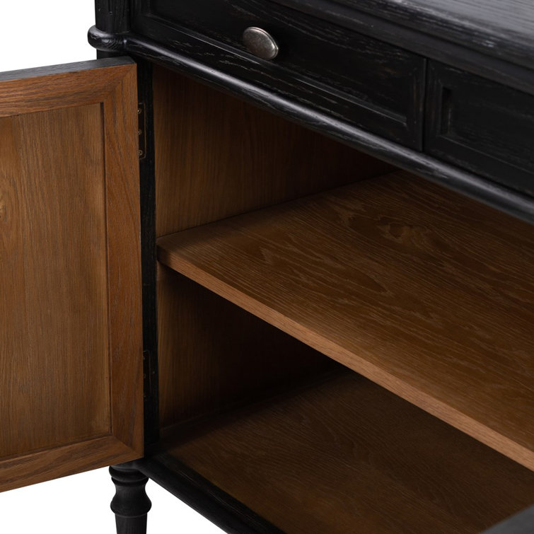 Susie 78.75'' Distressed Black Solid Oak Sideboard