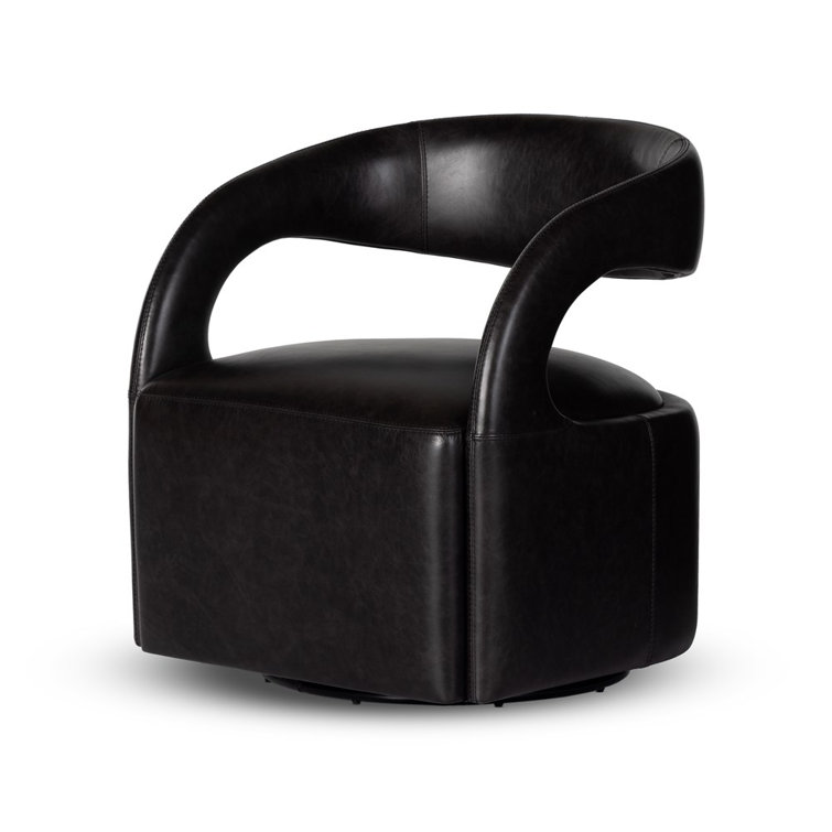Sonoma Black Genuine Leather Swivel Armchair with Manufactured Wood Frame