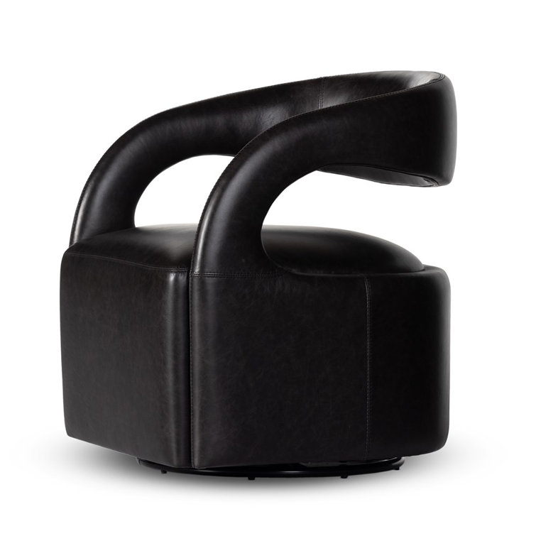 Sonoma Black Genuine Leather Swivel Armchair with Manufactured Wood Frame