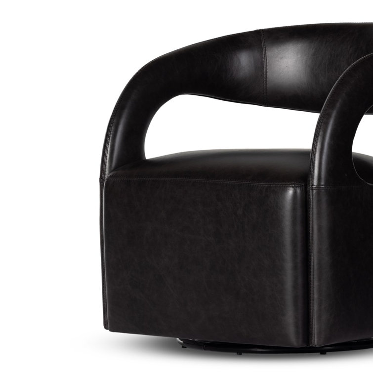 Sonoma Black Genuine Leather Swivel Armchair with Manufactured Wood Frame