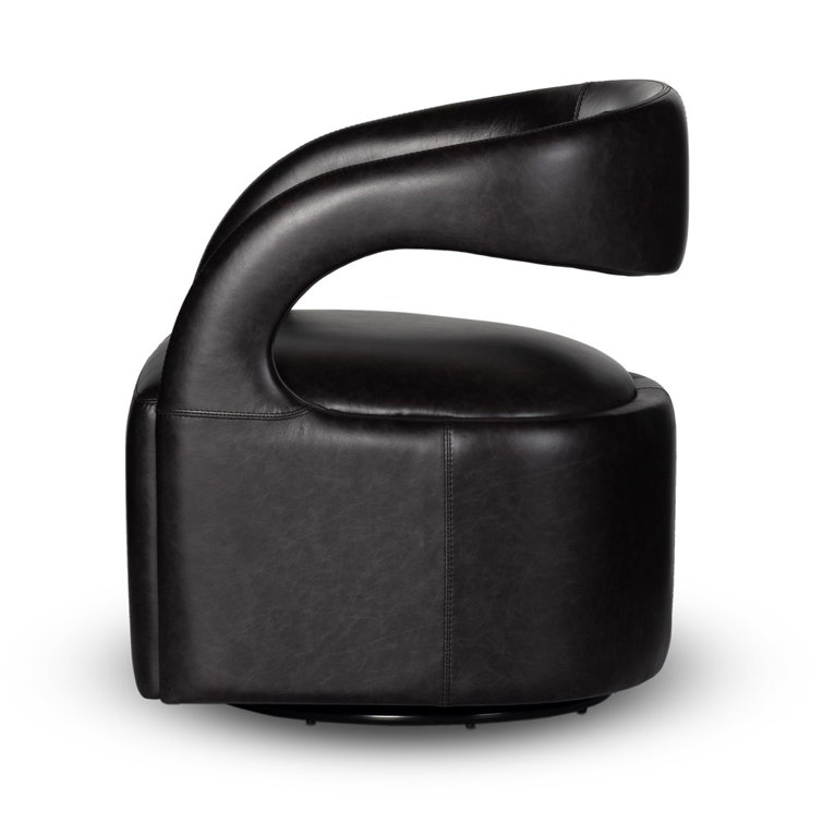 Sonoma Black Genuine Leather Swivel Armchair with Manufactured Wood Frame