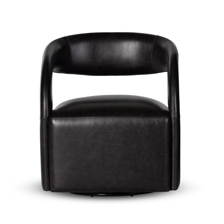 Sonoma Black Genuine Leather Swivel Armchair with Manufactured Wood Frame