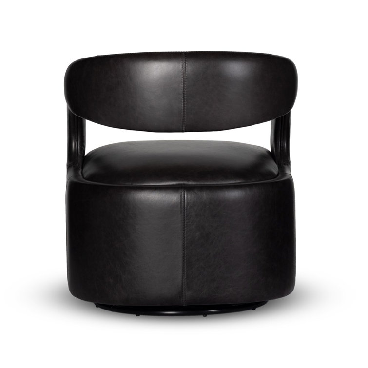 Sonoma Black Genuine Leather Swivel Armchair with Manufactured Wood Frame