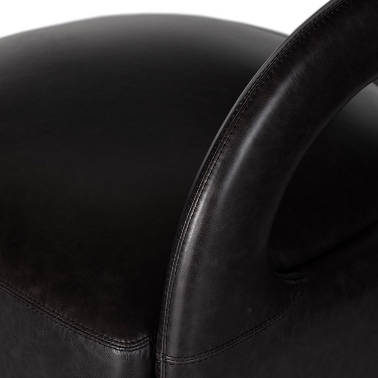 Sonoma Black Genuine Leather Swivel Armchair with Manufactured Wood Frame
