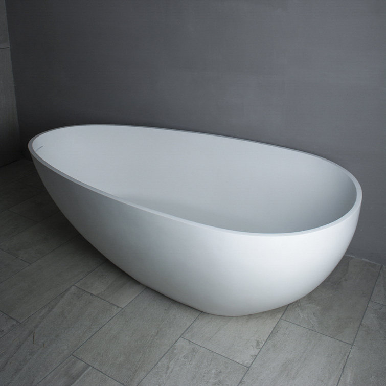 Matte White 59'' Freestanding Solid Surface Soaking Bathtub