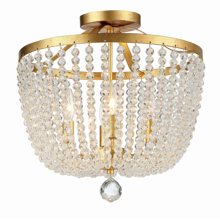 Antique Gold Crystal LED Semi Flush Mount Light