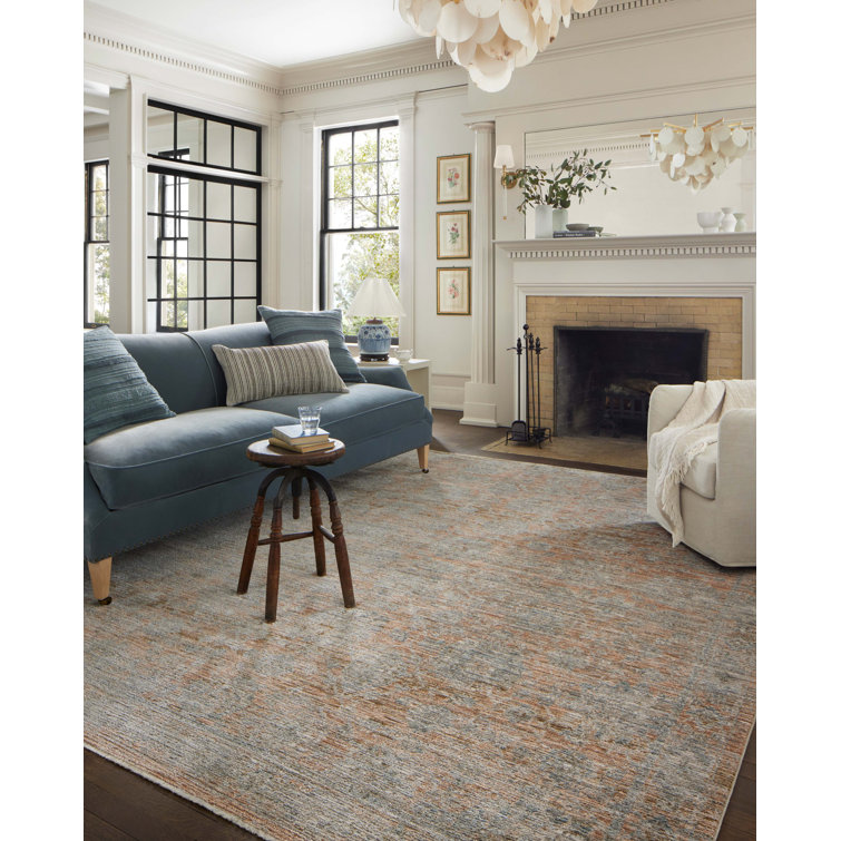Gray and Terracotta Rectangular Synthetic Area Rug