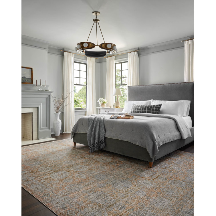 Gray and Terracotta Rectangular Synthetic Area Rug