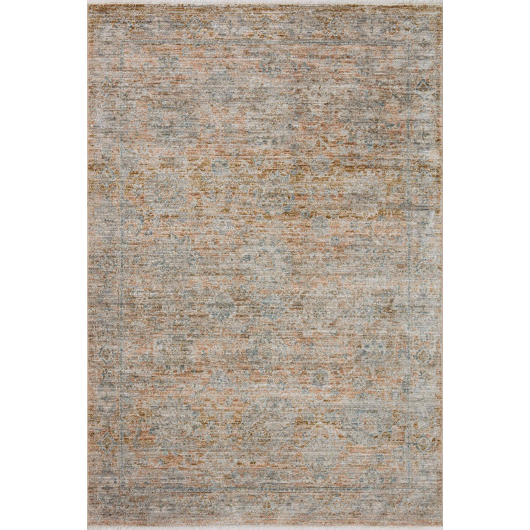 Gray and Terracotta Rectangular Synthetic Area Rug