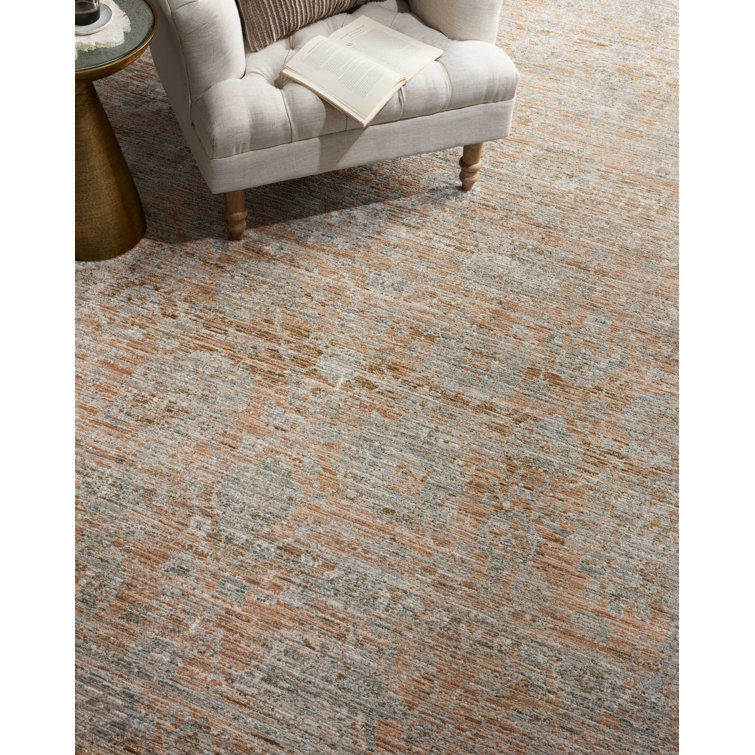 Gray and Terracotta Rectangular Synthetic Area Rug