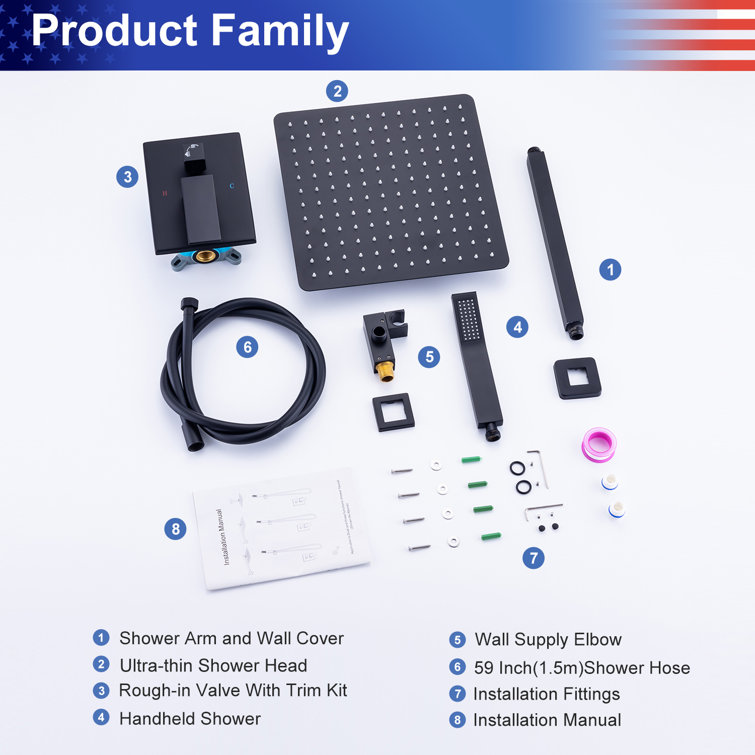 Matte Black Adjustable Multi-Head Rain Shower System