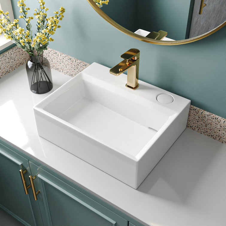 20.5'' White Ceramic Rectangular Vessel Bathroom Sink