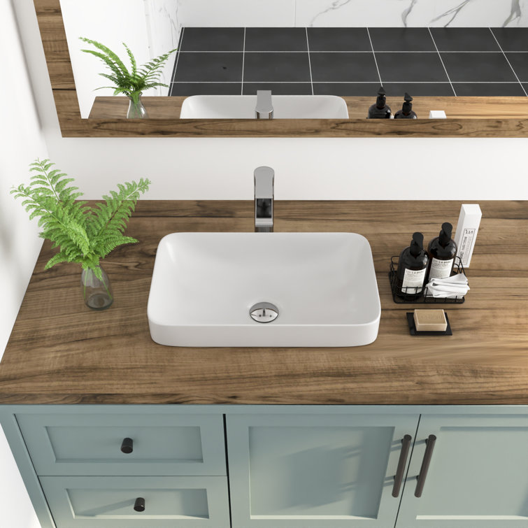 DeerValley 19'' White Ceramic Rectangular Above-Counter Vessel Sink