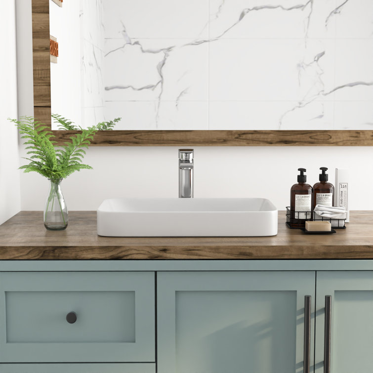 DeerValley 19'' White Ceramic Rectangular Above-Counter Vessel Sink
