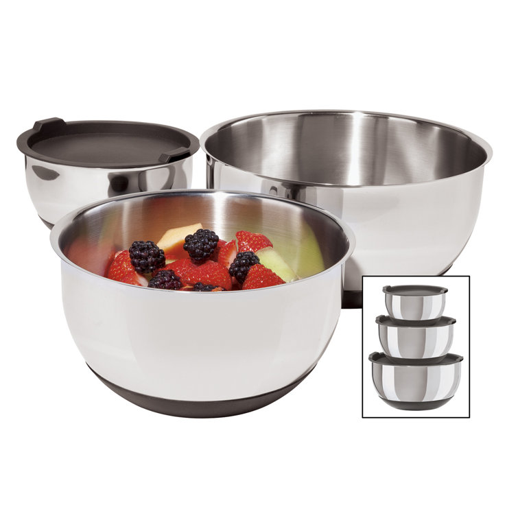 Stainless Steel Mixing Bowl Set with Lids and Non-Skid Bases