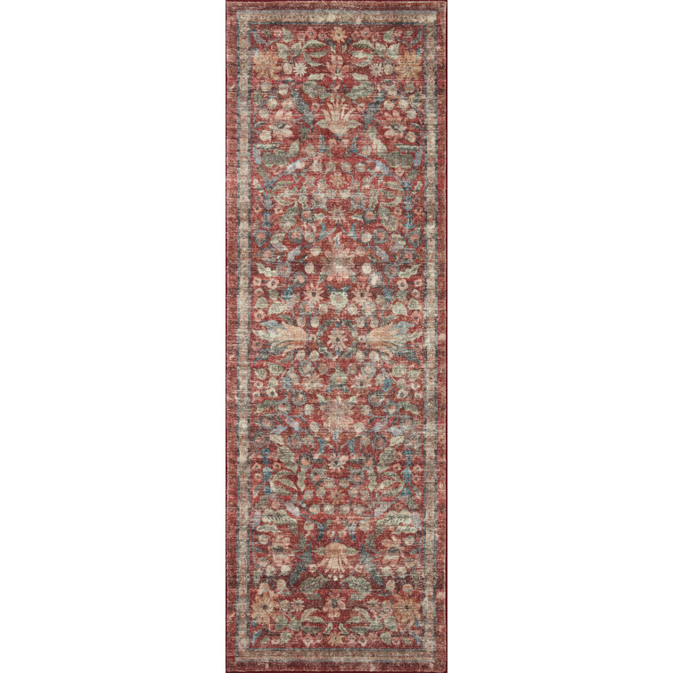 Crimson Floral Synthetic Runner Rug 2'-6" x 7'-6"