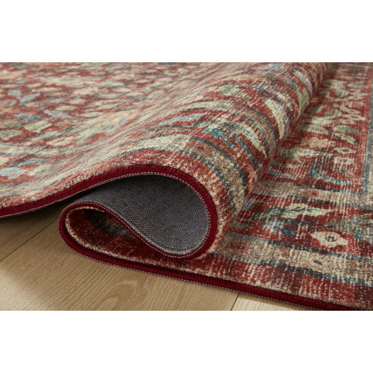 Crimson and Blue Floral Synthetic Rectangular Area Rug 8'-6" x 11'-6"