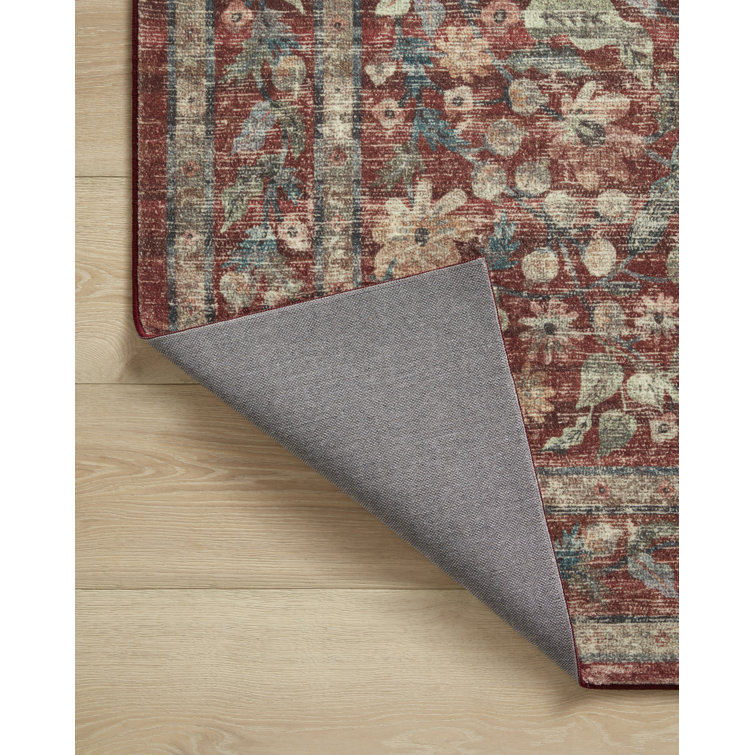 Crimson and Blue Floral Synthetic Rectangular Area Rug 8'-6" x 11'-6"