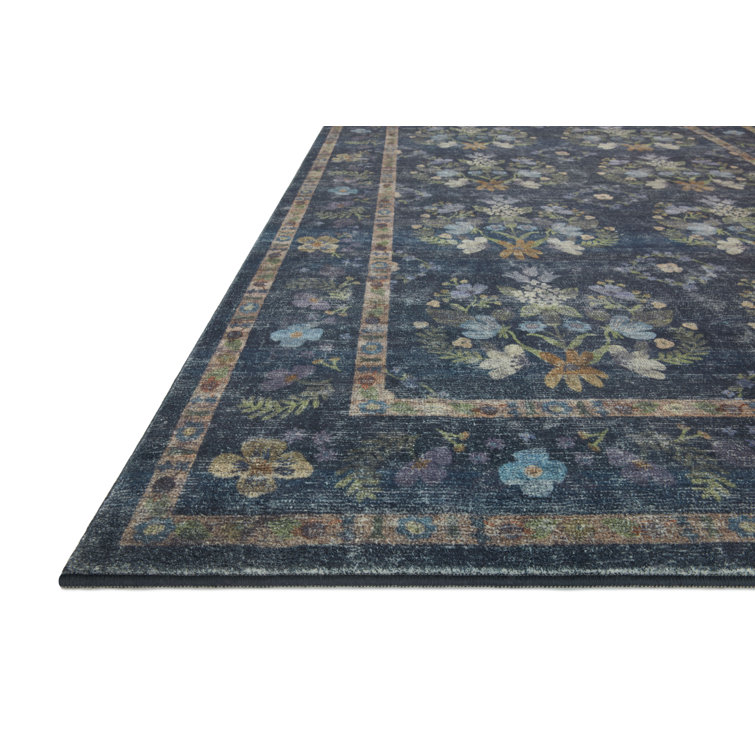 Navy Floral Oval Synthetic Area Rug 2'-3" x 3'-9"