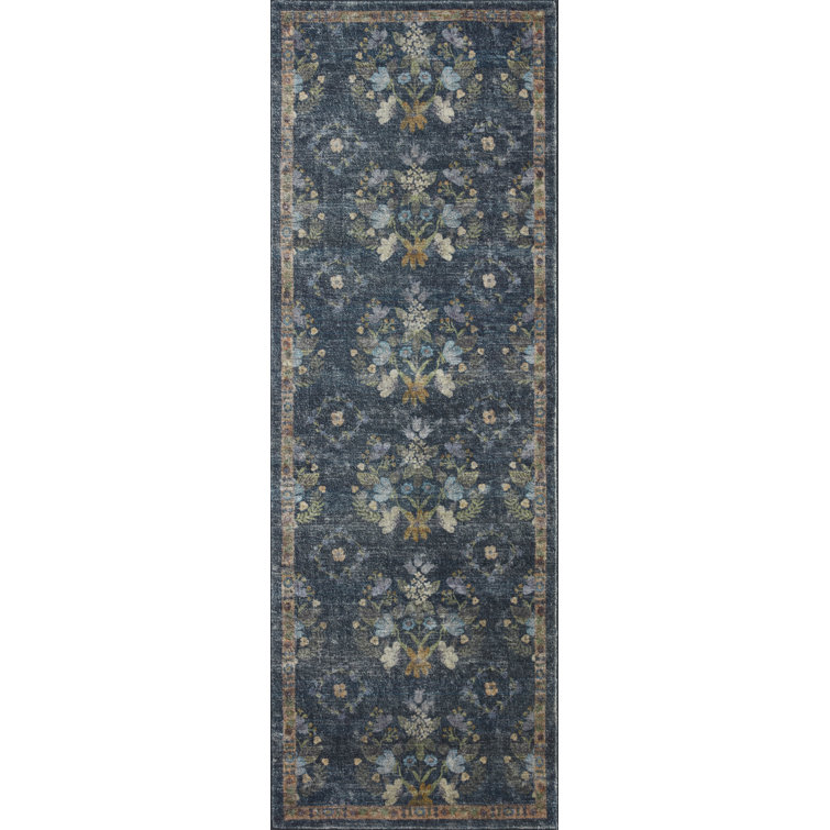 Navy Floral Oval Synthetic Area Rug 2'-3" x 3'-9"