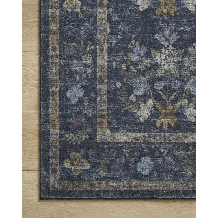 Navy Floral Oval Synthetic Area Rug 2'-3" x 3'-9"