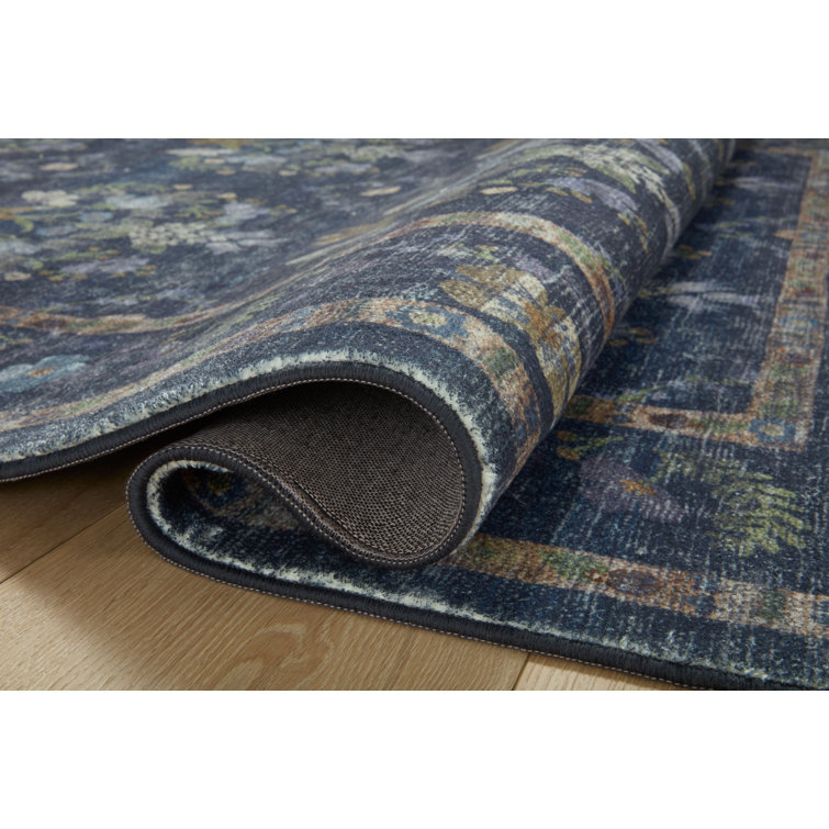 Navy Floral Oval Synthetic Area Rug 2'-3" x 3'-9"