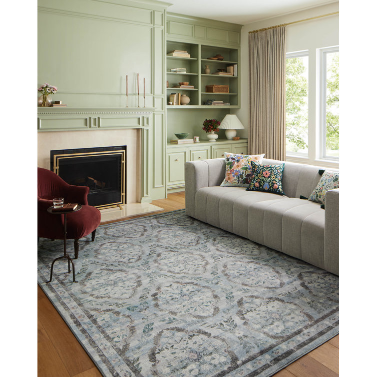 Courtyard Blue Floral Polyester Runner Rug 2'-6" x 9'-6"