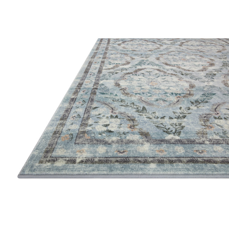 Courtyard Blue Floral Runner Rug with CloudPile Softness