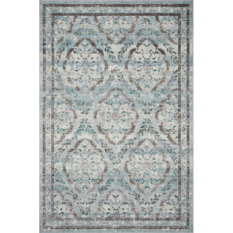 Courtyard Blue Floral Runner Rug with CloudPile Softness