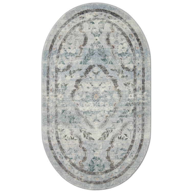 Courtyard Blue Floral Runner Rug with CloudPile Softness