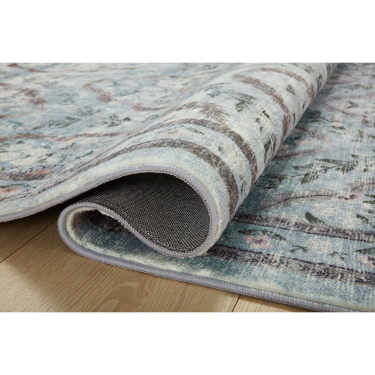 Courtyard Blue Floral Runner Rug with CloudPile Softness