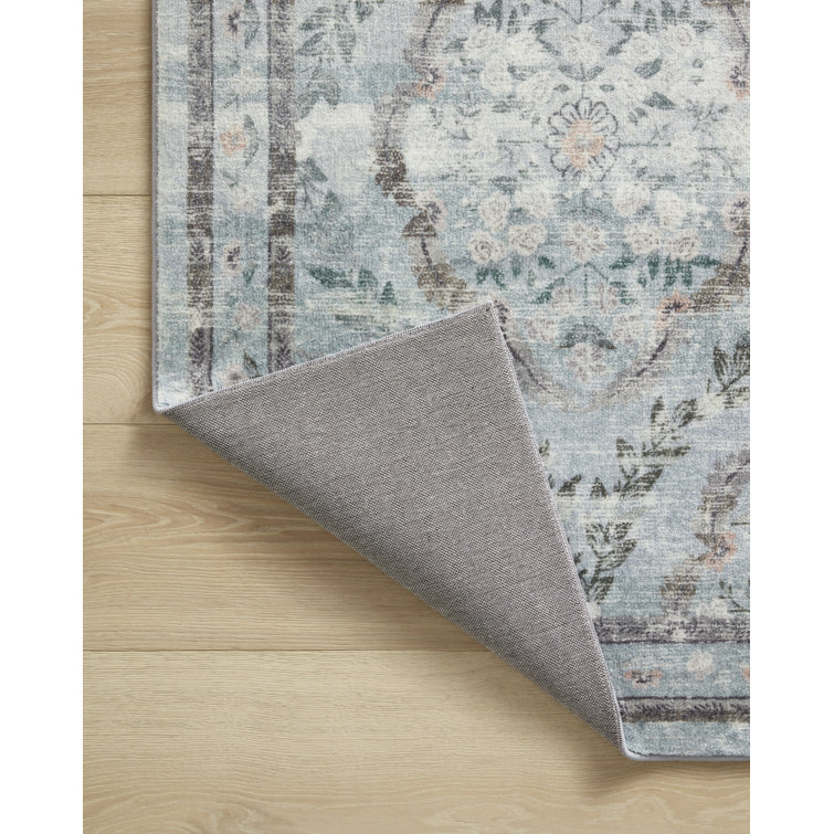 Courtyard Blue Floral Runner Rug with CloudPile Softness