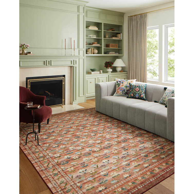 Terracotta Floral 5' x 7' Synthetic Area Rug