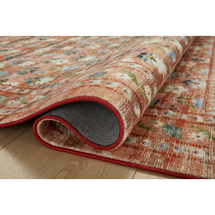 Terracotta Floral Synthetic Runner Rug 2'-6" x 7'-6"