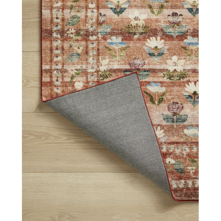 Terracotta Floral Synthetic Runner Rug 2'-6" x 7'-6"