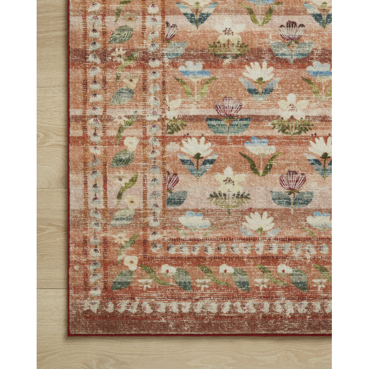 Terracotta Floral Synthetic Runner Rug 2'-6" x 7'-6"