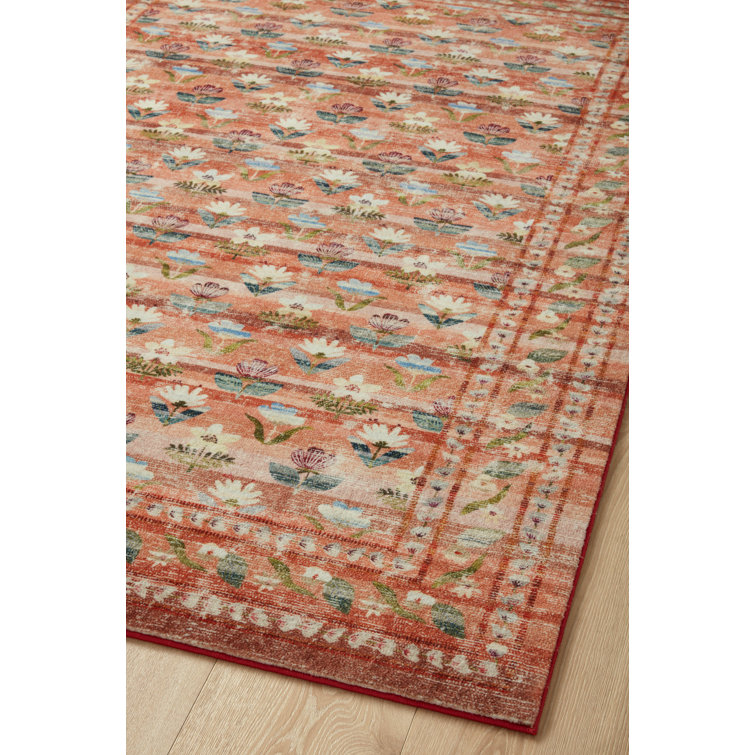 Terracotta Floral Synthetic Runner Rug 2'-6" x 7'-6"