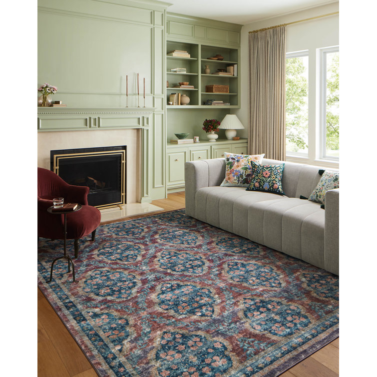 Red Floral Synthetic Rectangular Accent Rug, 2'-0" x 5'-0"