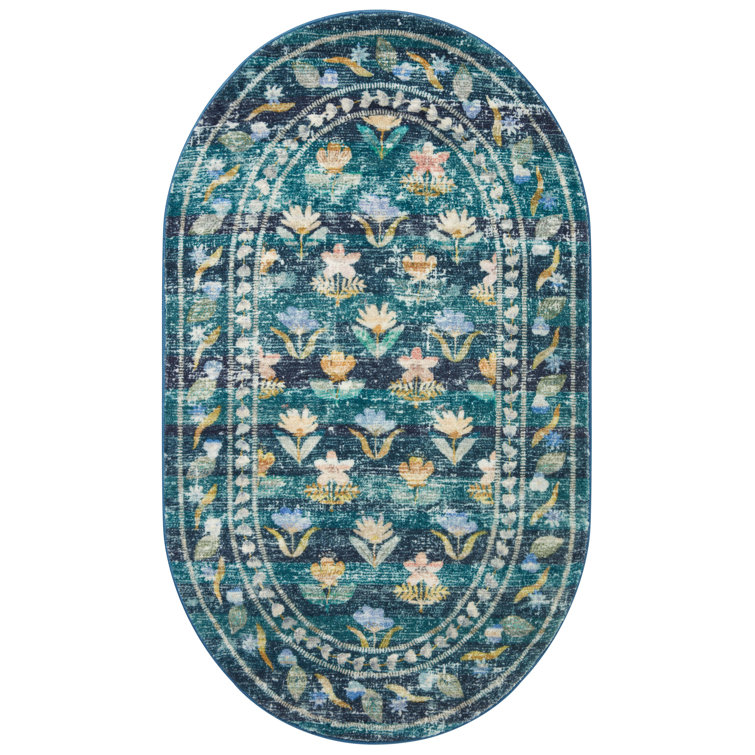 Emerald Floral Synthetic Rectangular Area Rug 7'6" x 9'6"