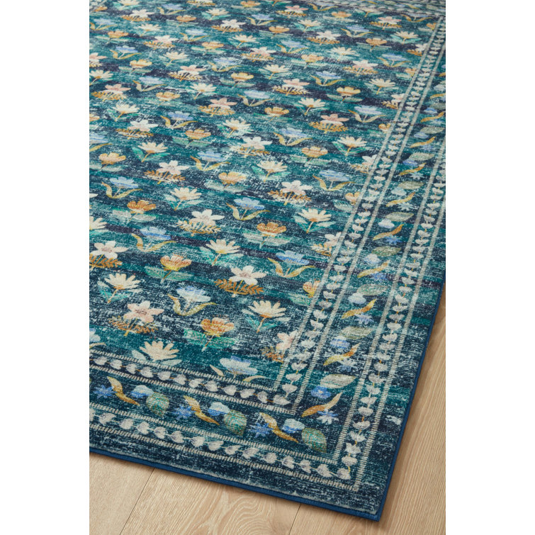 Emerald Floral Rectangular Synthetic Accent Rug 2'-3" x 3'-9"