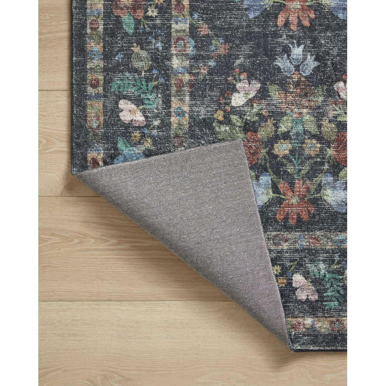 Charcoal Blue Floral Synthetic Runner Rug 2'-0" x 5'-0"