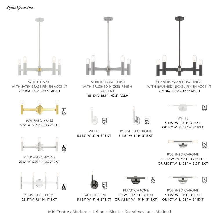 White Steel 5-Light Geometric Chandelier with Adjustable Rod
